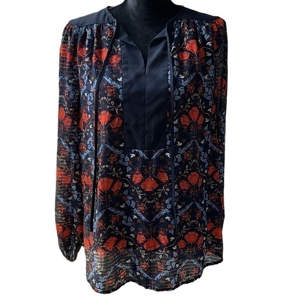 🎉 SALE Jones New York Navy Floral Boho Blouse - Picture 1 of 8